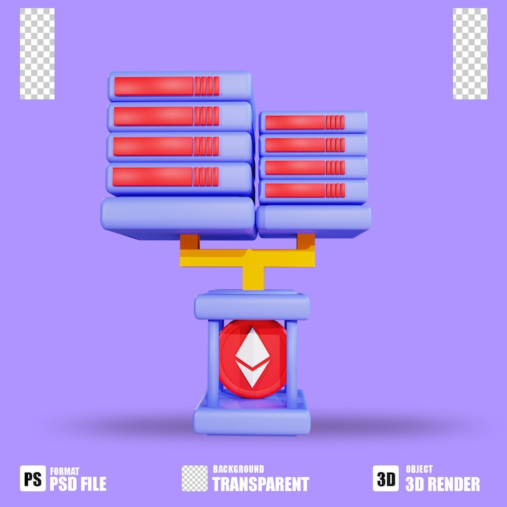 PSD 3d render icono de criptomoneda servidor ethereum con fondo transparente