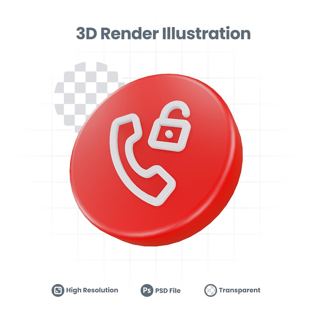 3D Render icono de desbloqueo de llamadas telefónicas para Web Mobile App Social Media Promotion