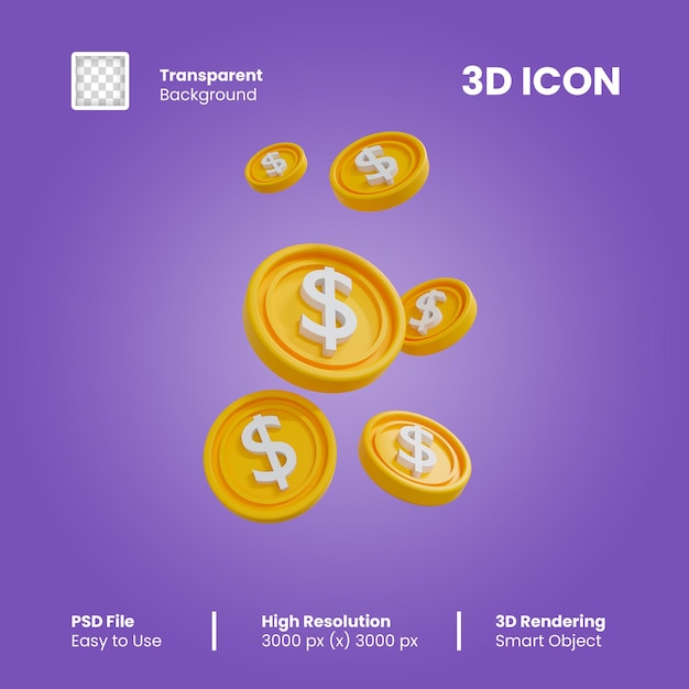 3d render icono de dinero con fondo aislado