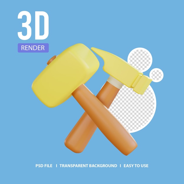 3d render icono dos martillo