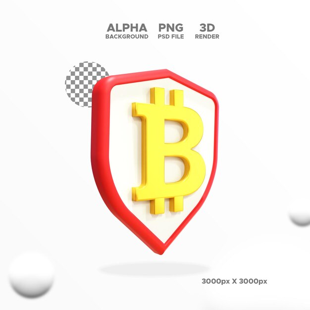 3d render icono de escudo de protección bitcoin para diseño ilustración objeto aislado