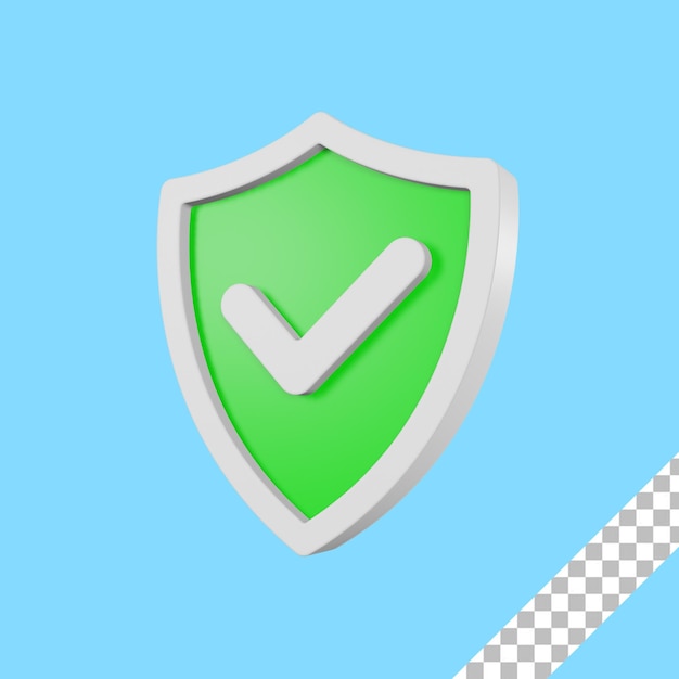 PSD 3d render icono de escudo de seguridad verde con fondo transparente