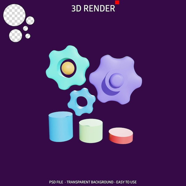 3d render icono gráfico de engranajes 2