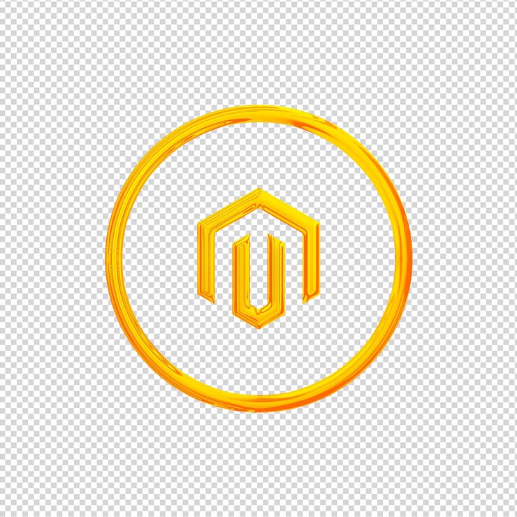PSD 3d render icono de magento oro brillante