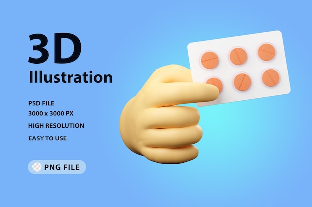 PSD 3d render icono mano con medicina