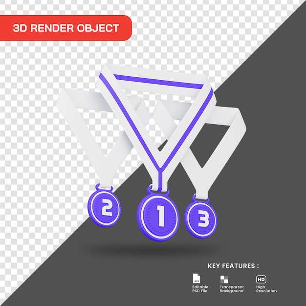 PSD 3d render icono de medallas de ganador