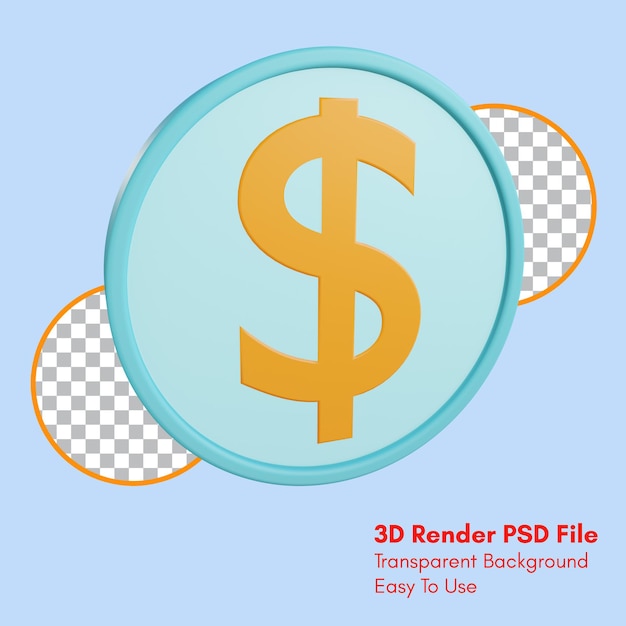 PSD 3d render icono de moneda de dinero con fondo transparente