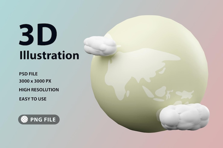 PSD 3d render icono mundo con nube