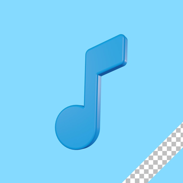 3D Render icono de música azul con fondo transparente