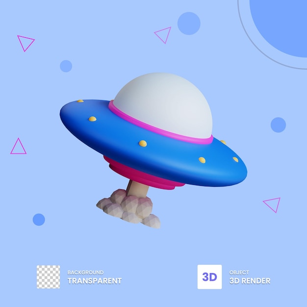 PSD 3d render icono nave espacial extraterrestre con fondo transparente