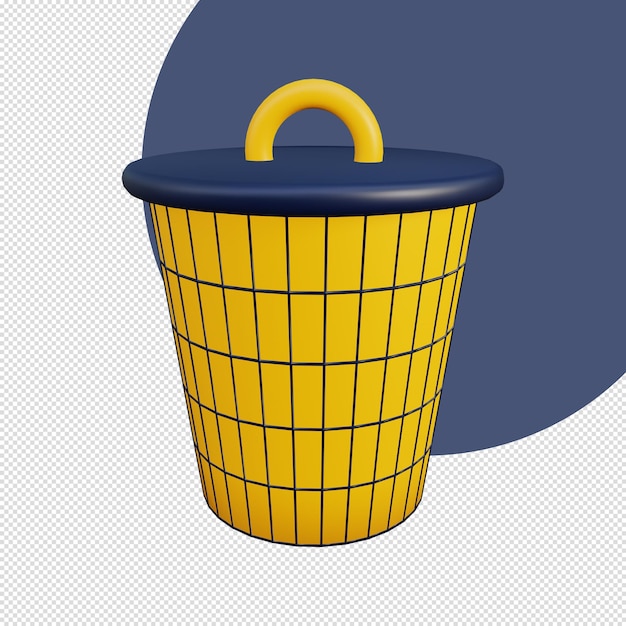 3d render icono de papelera amarilla