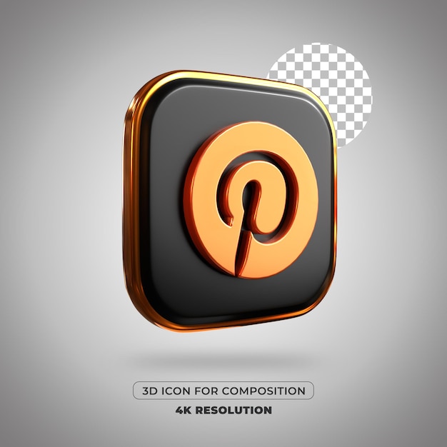 3d render icono de pinterest aislado resolución 4k