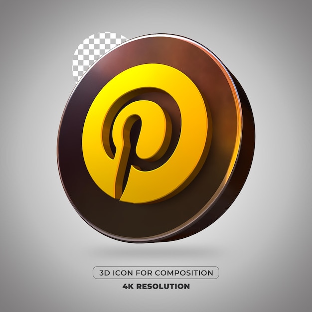 3D render icono de Pinterest aislado