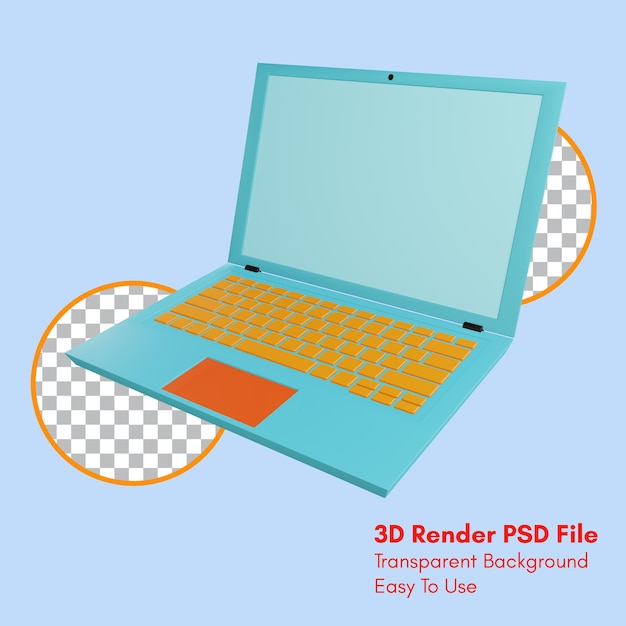 3d render icono portátil con fondo transparente