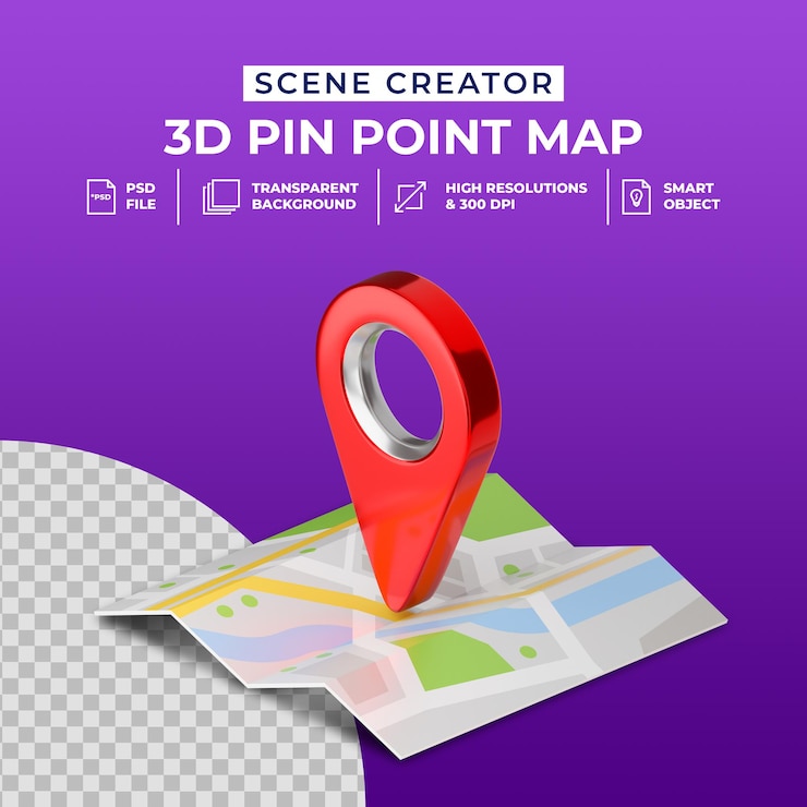 PSD 3d render icono de puntero de mapa rojo creador de escena aislada