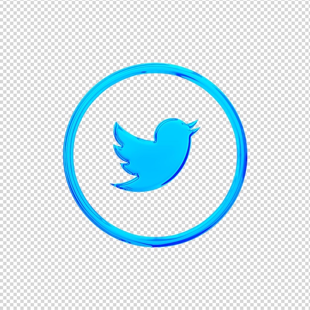 3d render icono de twitter azul brillante