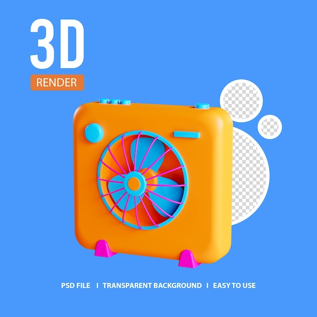 PSD 3d render icono ventilador cuadrado