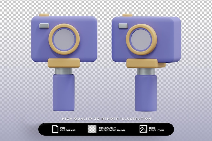 PSD 3d render illustration camera vlog with selfie stick icon isolated set