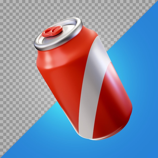 PSD 3d render illustration canette de soda coke rouge avec étiquette