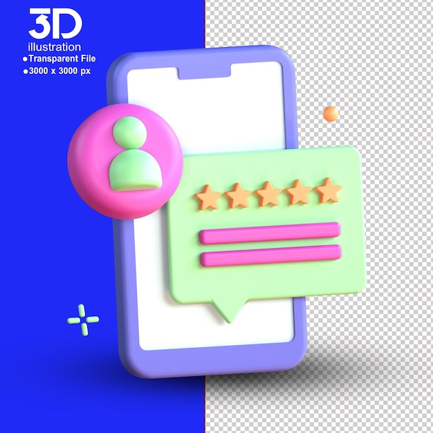 PSD 3d-render-illustration der e-commerce-icon-rezension