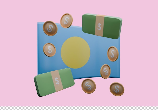 3D-Render-Illustration der Palau-Flagge und der US-Dollar-Währung