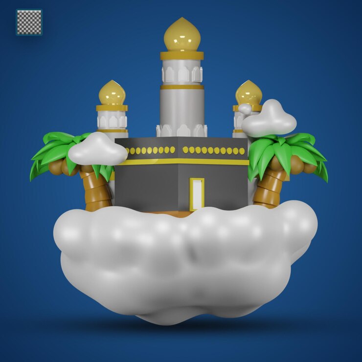 PSD 3d-render-illustration des islamischen ramadan maulid-symbols kabah makkah