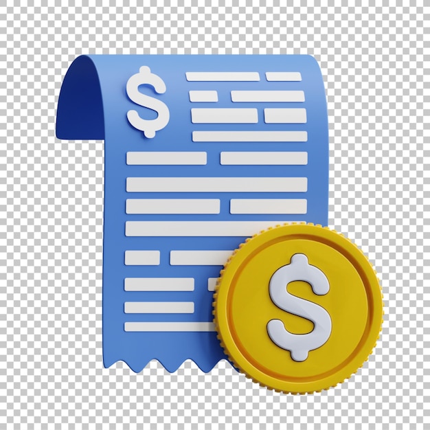 3D Render illustration invoice sheet isolated premium psd