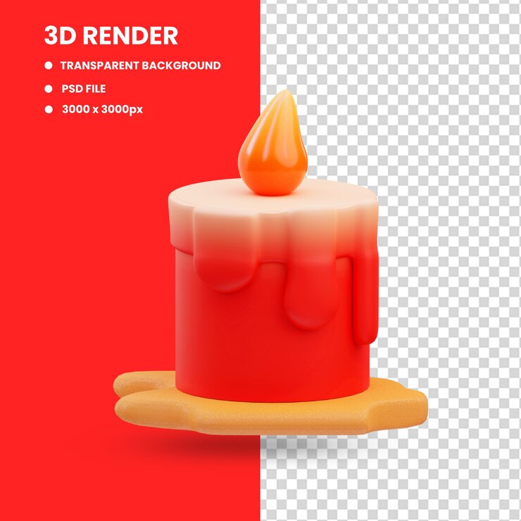 PSD 3d render illustration of a typical chinese burning red candle icon, chinese new year