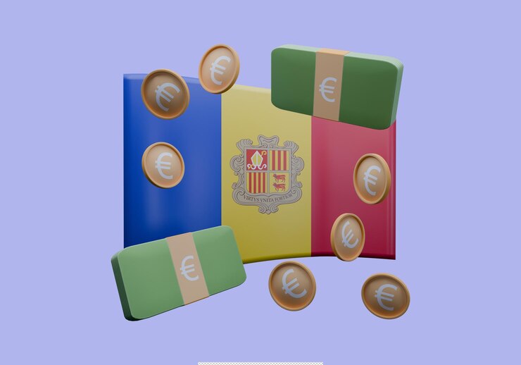 PSD 3d render illustration of andorra flag and currency called euro