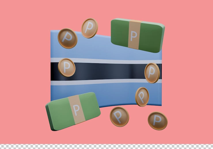 PSD 3d render illustration of botswana flag and currency called pula