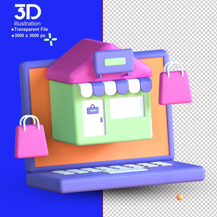PSD 3d render illustration of ecommerce icon ecommerce