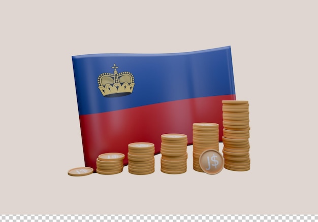 3d render illustration of liechtenstein flag and currency called franc