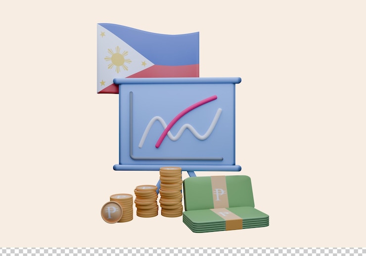 PSD 3d render illustration of philippines flag and currency called peso