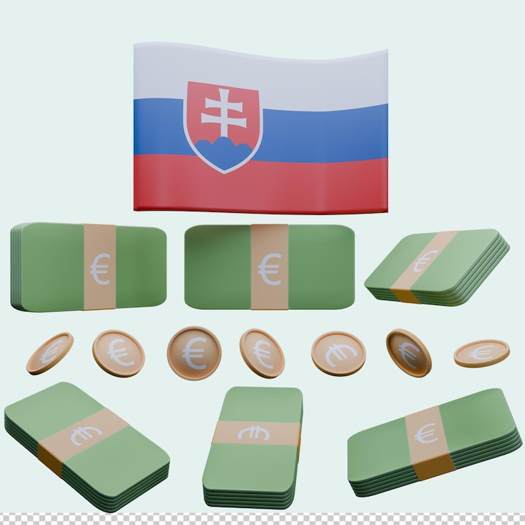 PSD 3d render illustration of slovakia flag and currency called euro