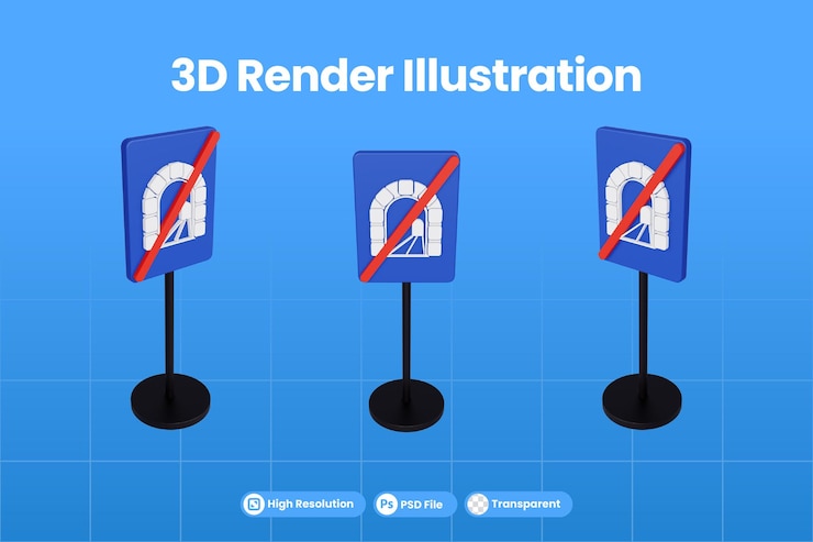 PSD 3d render illustration traffic signs of end of tunnel