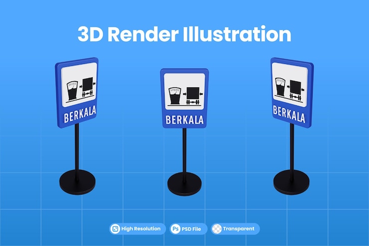PSD 3d render illustration traffic signs of scheduled service station
