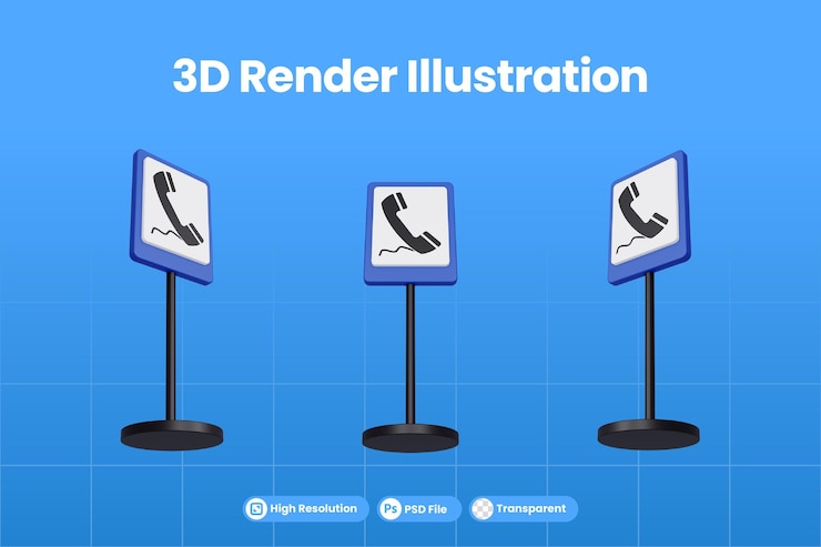 PSD 3d render illustration traffic signs of telephone