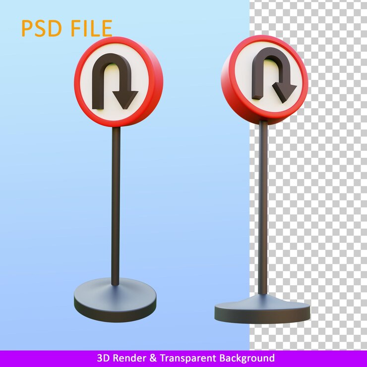 3d render illustration turn back sign and pole