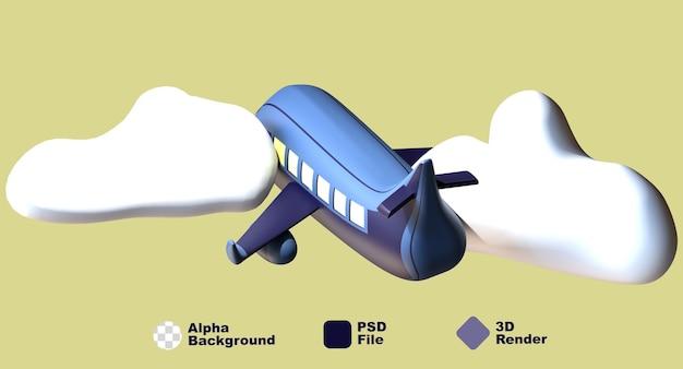 3D Render Illustration viaggio in aereo viaggio in volo con nuvole in aria