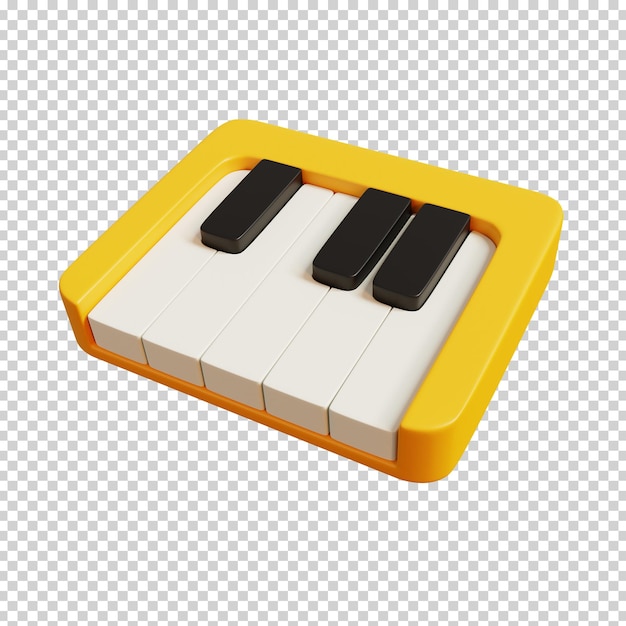 3D-Render-Illustration von gelbem Klavier isoliert Musikinstrument minimales Symbol Cartoon-Stil