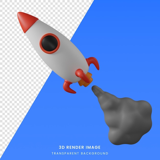 3D-Render-Illustrationskarikatur von Raketenschiff mit Rauch