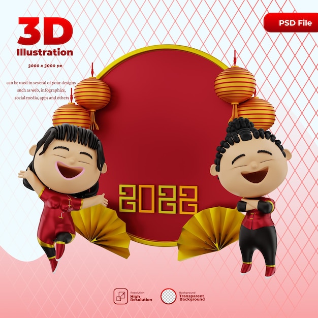 PSD 3d render ilustração de ano novo chinês personagem fofo