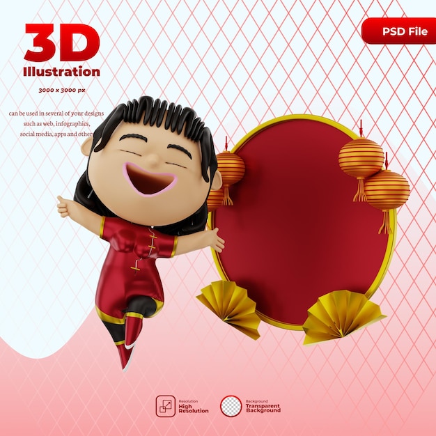 PSD 3d render ilustração de ano novo chinês personagem fofo