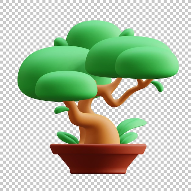 PSD 3d render ilustração de bonsai árvore isolada premium psd