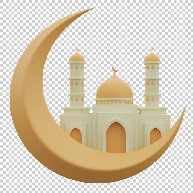 3d render ilustração de crescente e mesquita