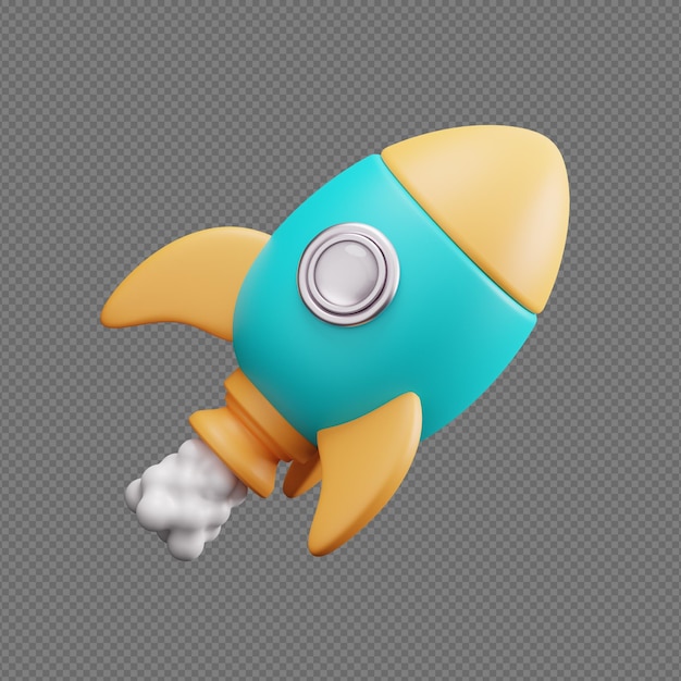 3D render ilustração de foguete com fundo transparente