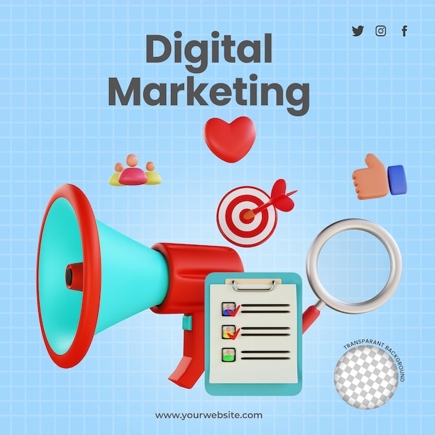 3D render ilustração de marketing digital