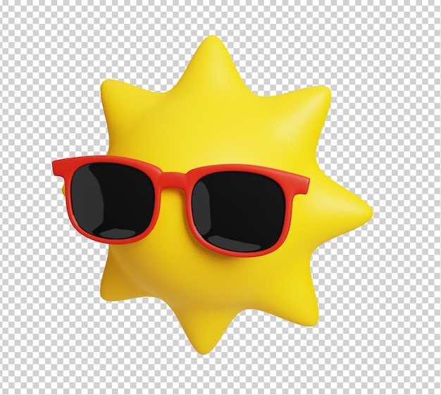 PSD 3d render ilustração do sol com óculos de sol isolado conceito de férias de verão ícone de viagem