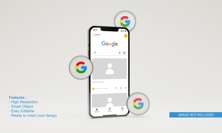 3D render ilustração google icon mobile phone maquete