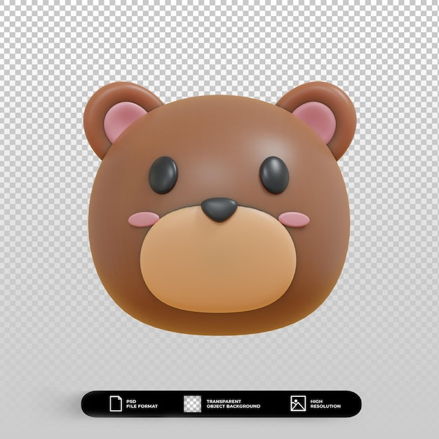 3d render ilustração minimalista de rosto de urso fofo